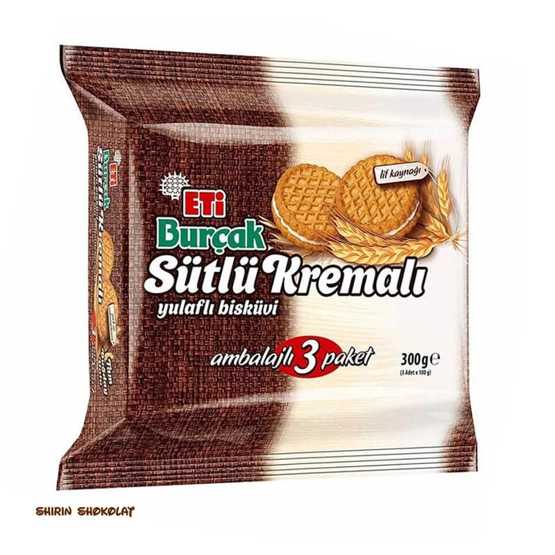 بیسکویت کرمدار شیری اتی بورچاک ETi Burcak بسته 3 پاکتی