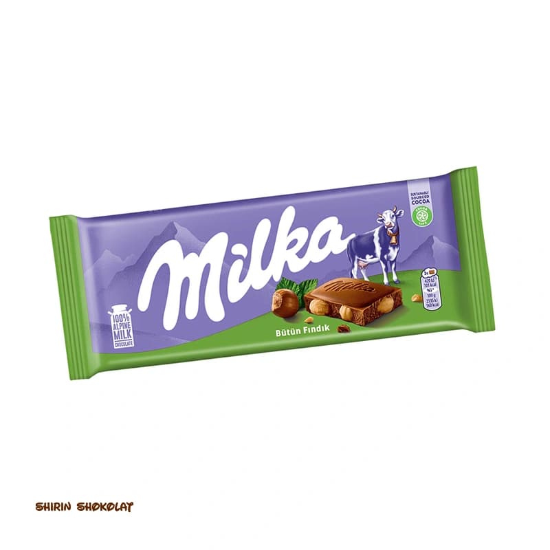 شکلات تخته‌ای میلکا milka مدل تکه‌های فندوق 90 گرمی — تصویر ۲