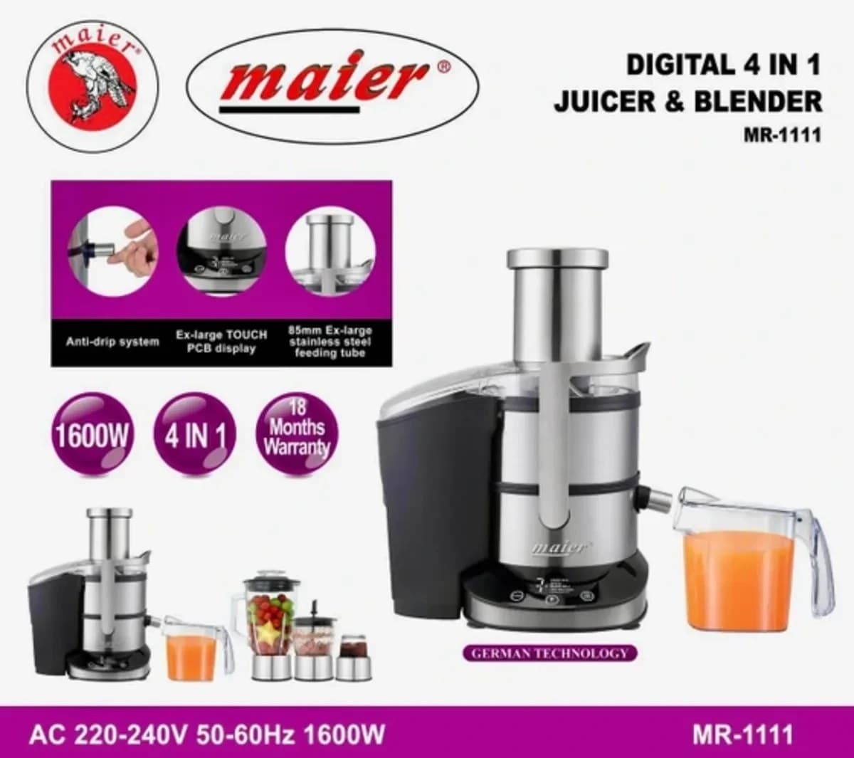آبمیوه گیری 4کاره مایر مدل MR-1111