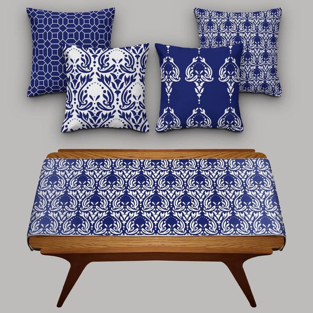 کوسن فانتزی آبی سفید مخمل کد 599