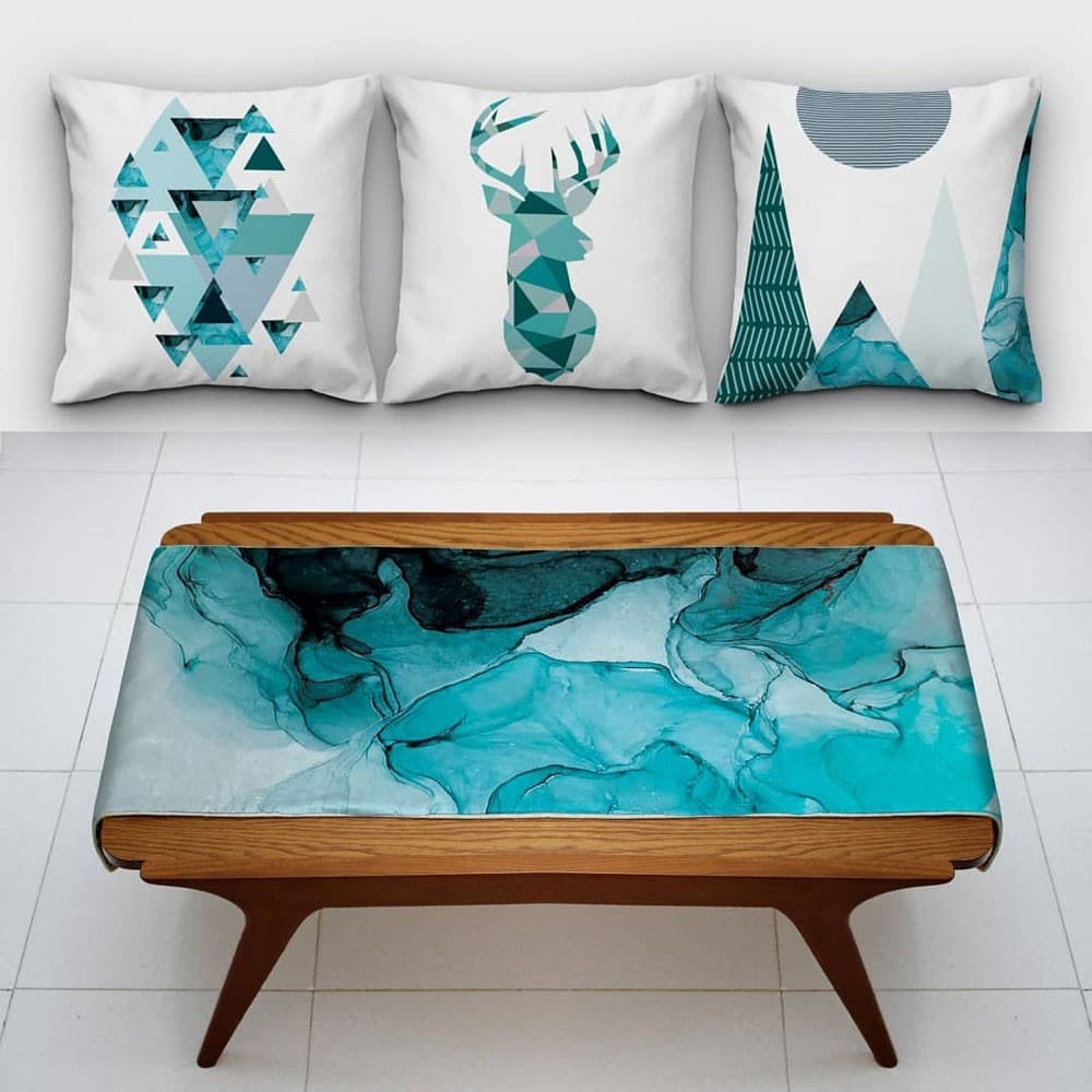 کوسن فانتزی فیروزه ای مخمل کد 598