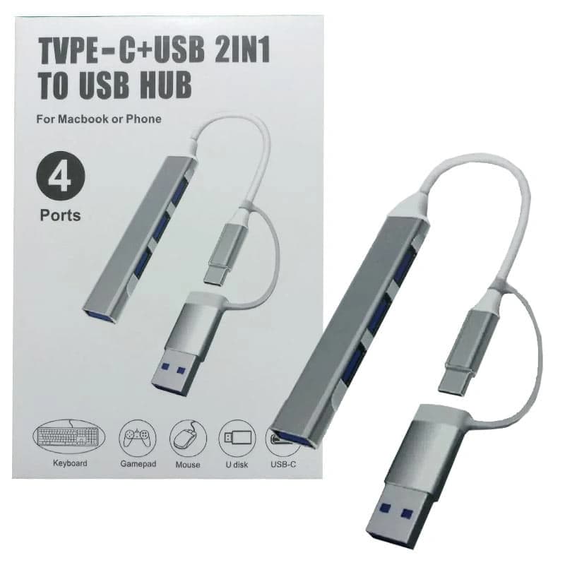 هاب 4 پورت دوکاره Type-C به USB
