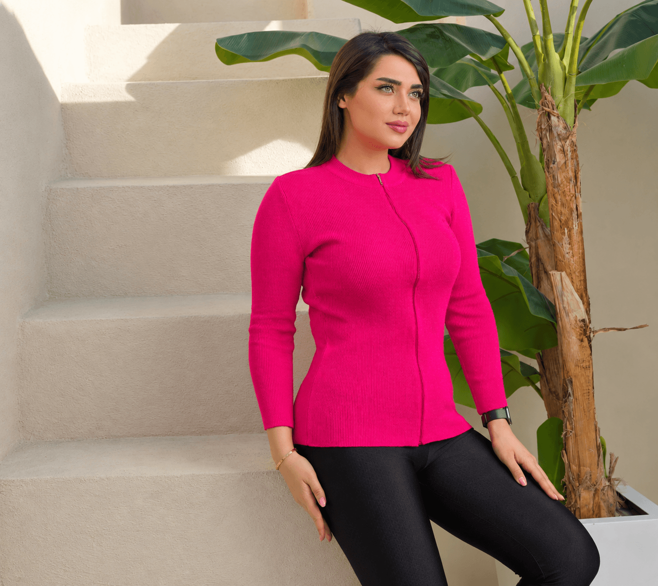 بلوز بافت زیپ دار زنانه کلاسیک کد 375