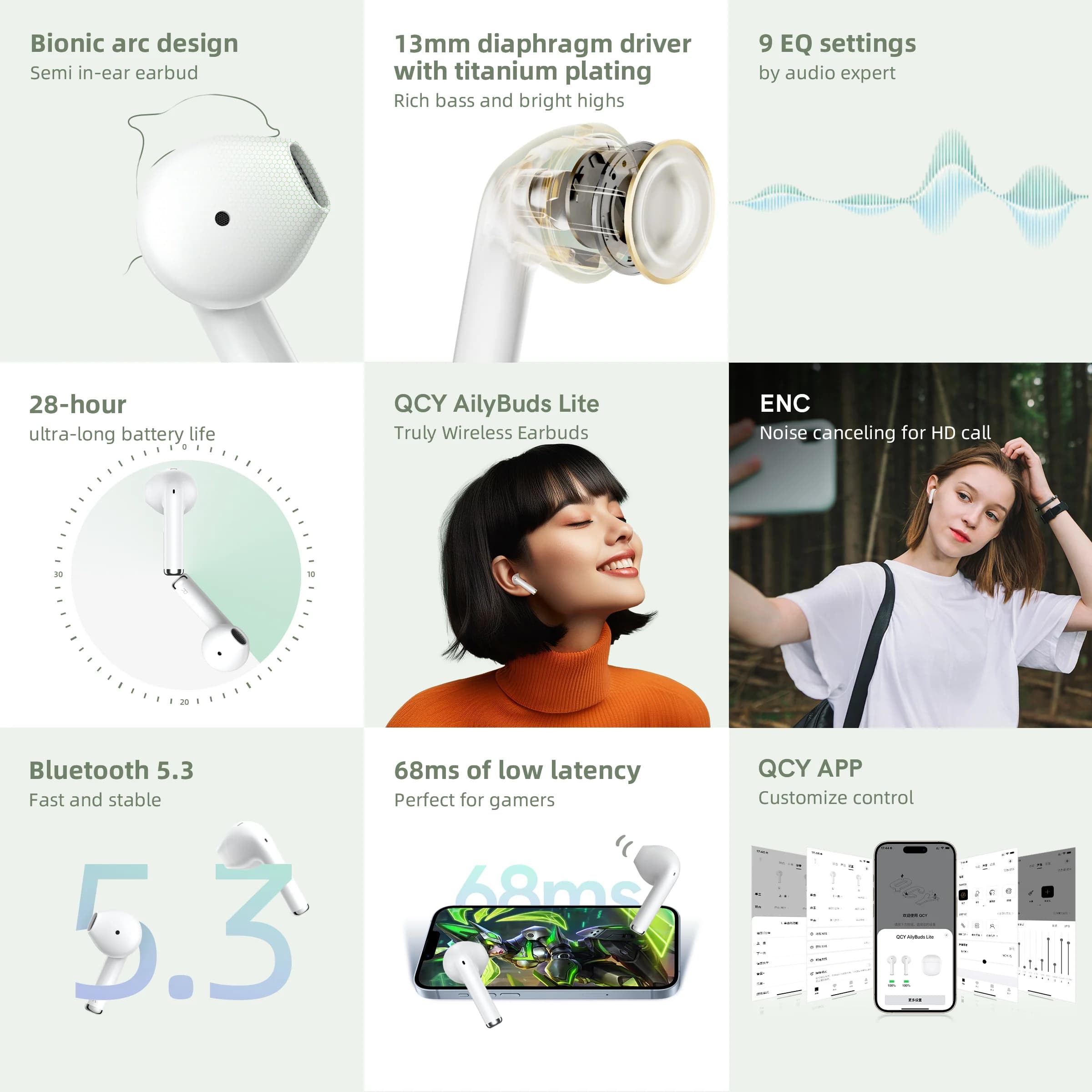 هدفون بلوتوثی QCY مدل T29 (Aily Buds Lite) — تصویر ۷