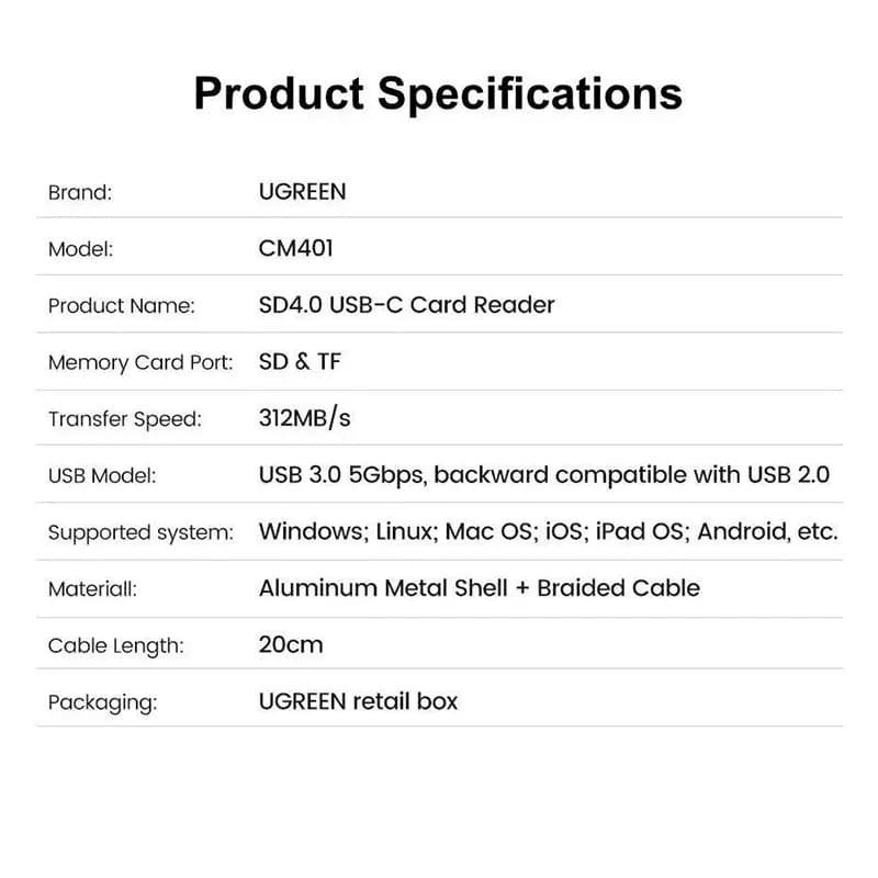 کارت ریدر یوگرین مدل UGREEN CM401 — تصویر ۶