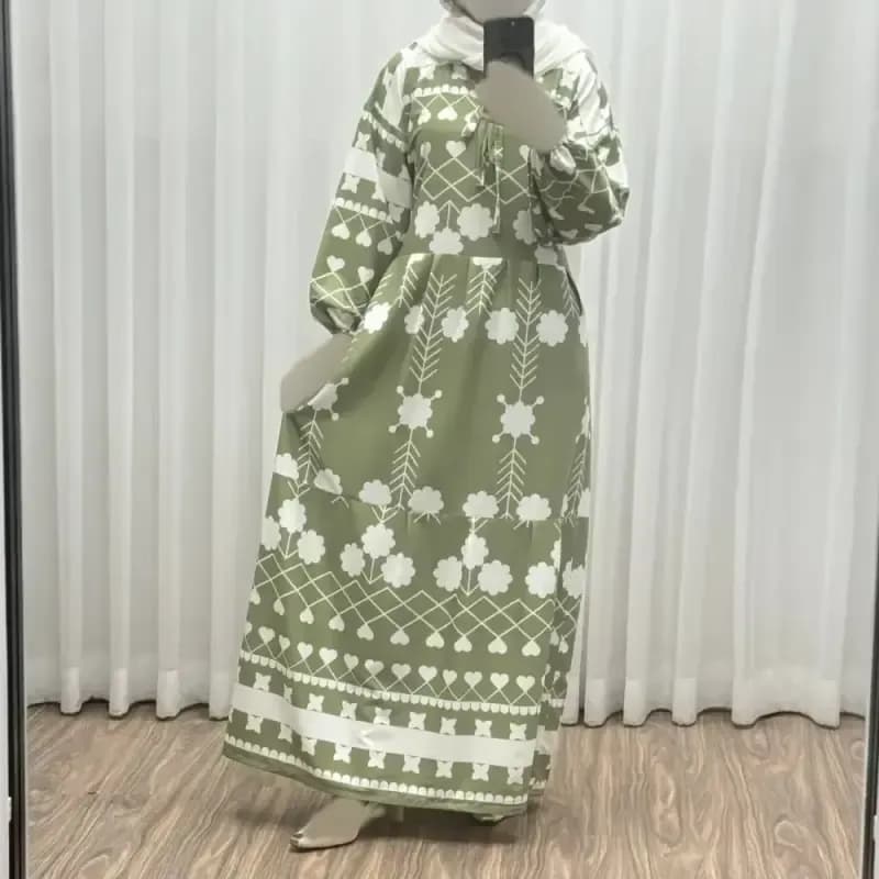 پیراهن فلور بوگاتی مدل گوله برفی فری سایز تا 48 چهارفصل شیک و راحت بدون چروک و سایه اندازی بند کمر قابل تنظیم زنانه و دخترانه — تصویر ۴