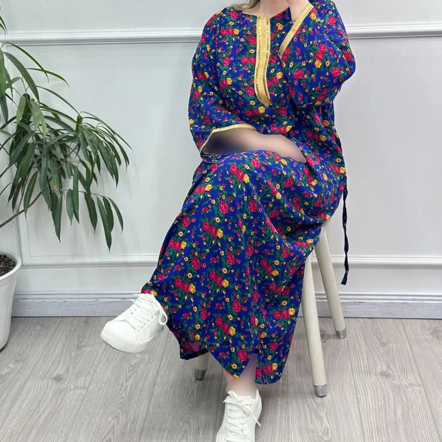 پیراهن ساحلی زنانه ترکمنستان طلاکوب گل ریز فری سایز تا 54 جنس نخی چهارفصل شیک — تصویر ۹