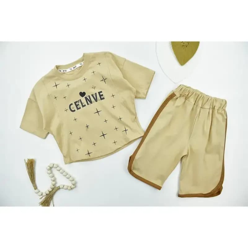 ست تیشرت و شلوارک دخترانه طرح ستاره ای جنس پنبه — تصویر ۷