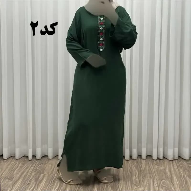 پیراهن کفتان کراش گلدوزی فری سایز زنانه تا سایز 52 شیک و راحت چهارفصل — تصویر ۶