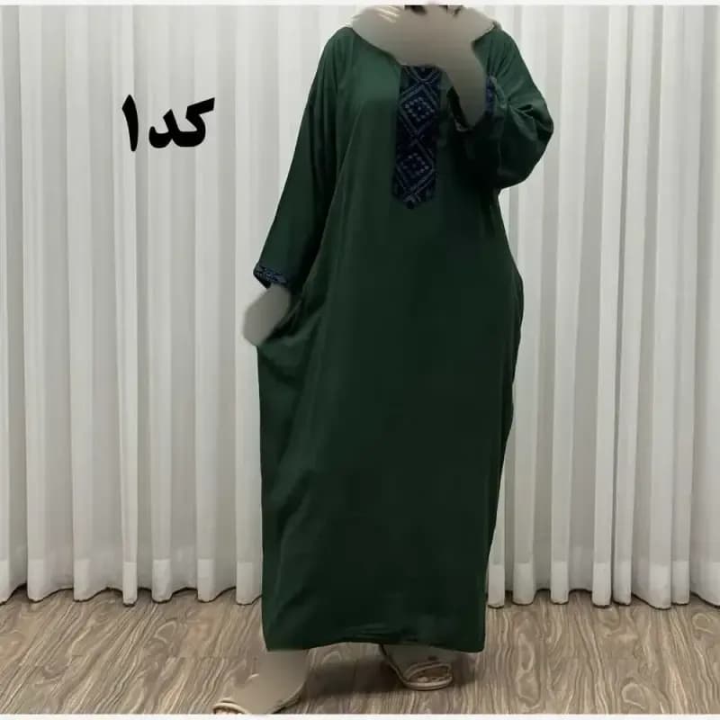پیراهن کفتان کراش گلدوزی فری سایز زنانه تا سایز 52 شیک و راحت چهارفصل — تصویر ۴