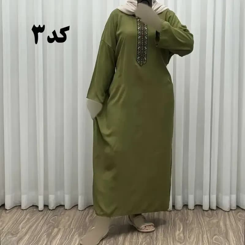پیراهن کفتان کراش گلدوزی فری سایز زنانه تا سایز 52 شیک و راحت چهارفصل — تصویر ۷
