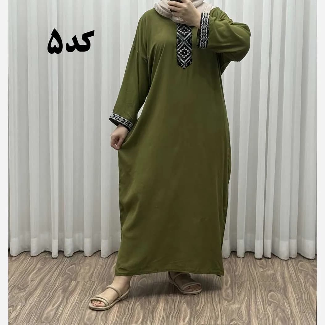 پیراهن کفتان کراش گلدوزی فری سایز زنانه تا سایز 52 شیک و راحت چهارفصل — تصویر ۱۱