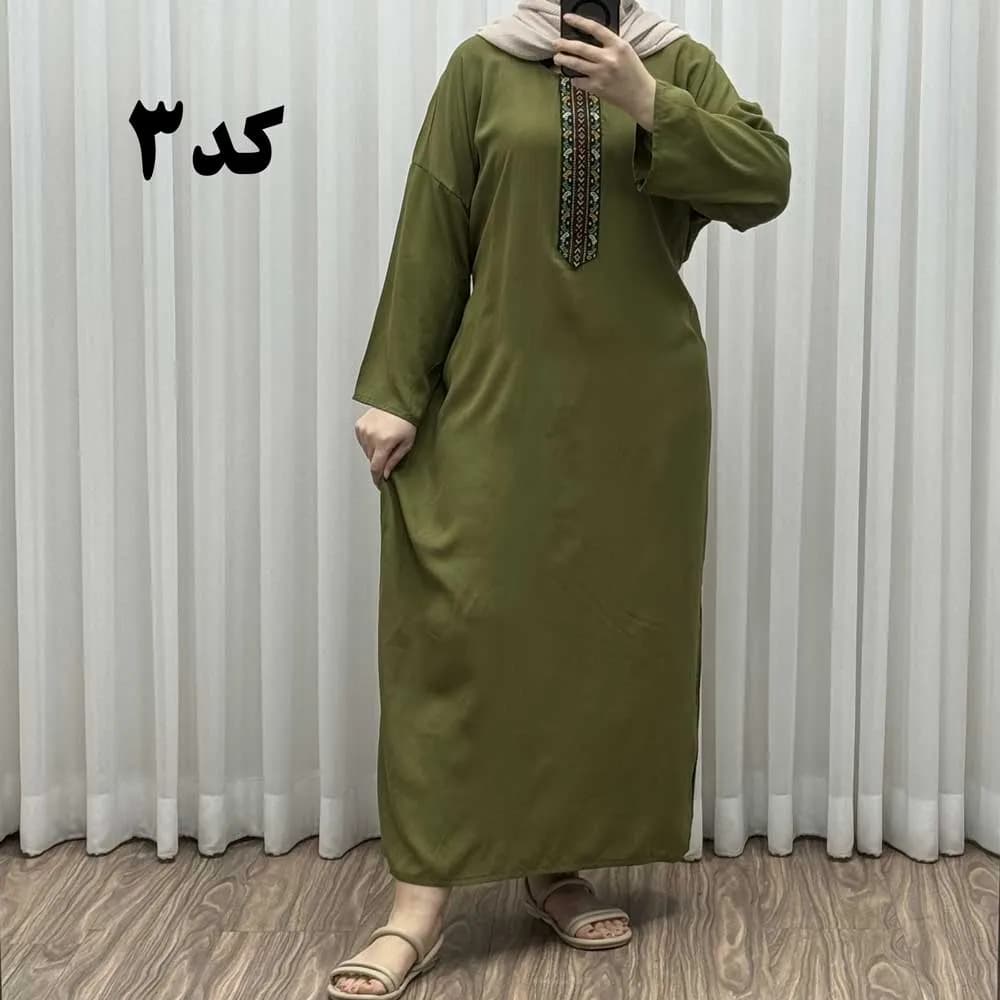 پیراهن کفتان کراش گلدوزی فری سایز زنانه تا سایز 52 شیک و راحت چهارفصل — تصویر ۹