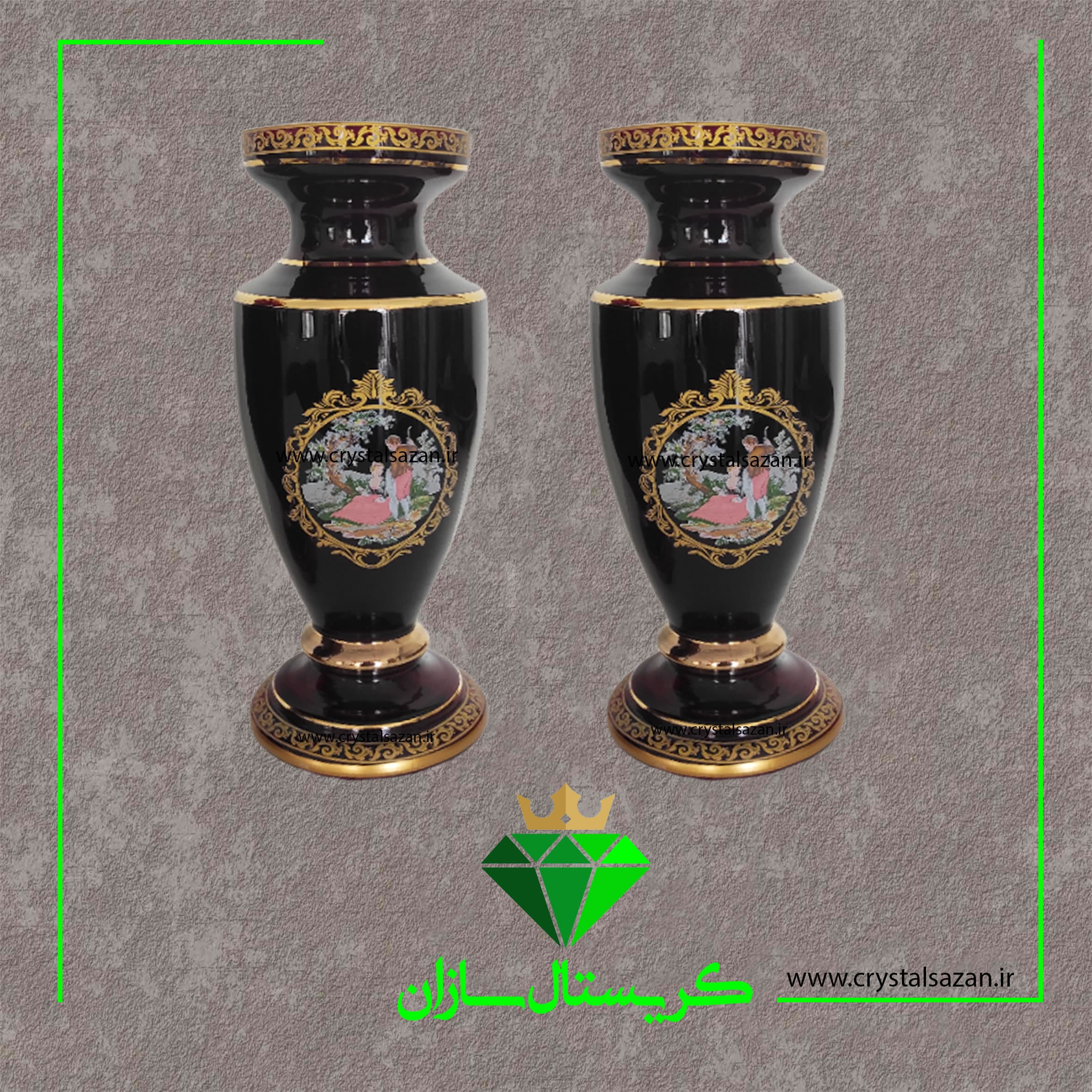 گلدان کاپ جفتی کریستال کد G1301 کریستال سازان — تصویر ۲