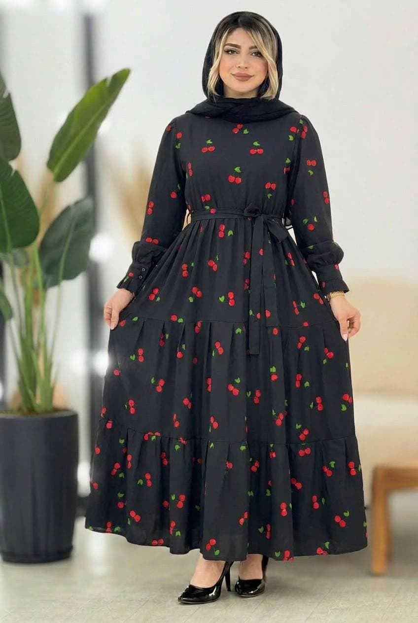 پیراهن گیلاسی یقه چین مناسب بانوان خوش پوش