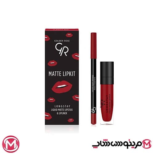 کیت رژ لب +مداد لب گلدن رز SCARLET RED