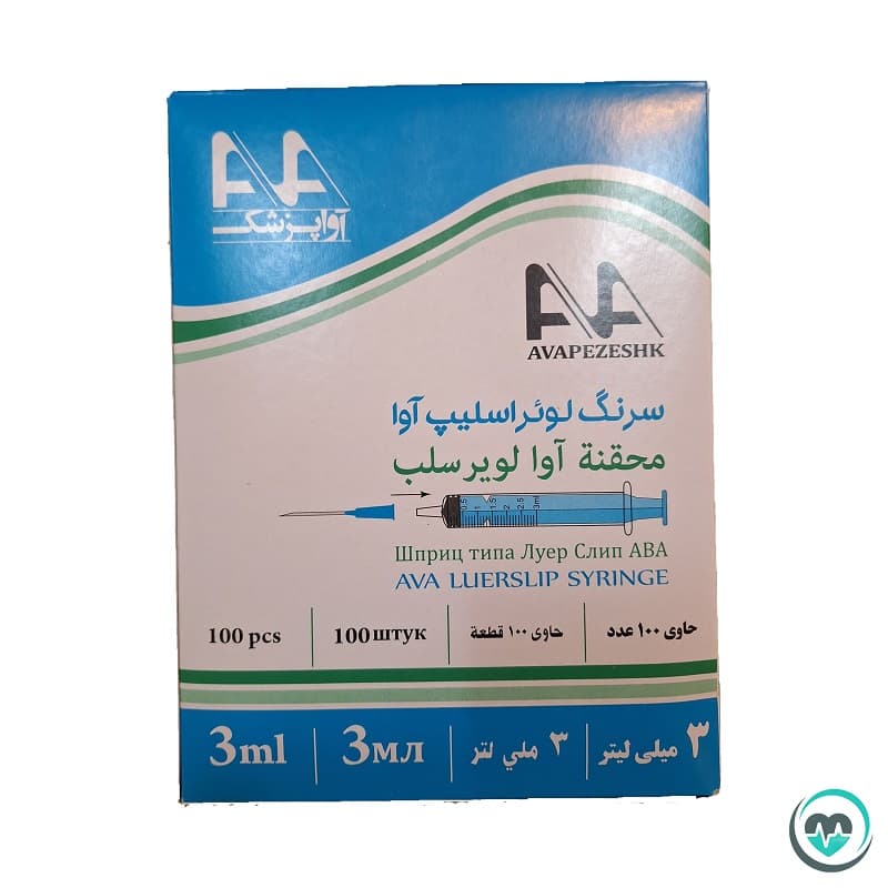 سرنگ 3 سی سی لوئراسلیپ آوا – بسته بندی 100 عددی