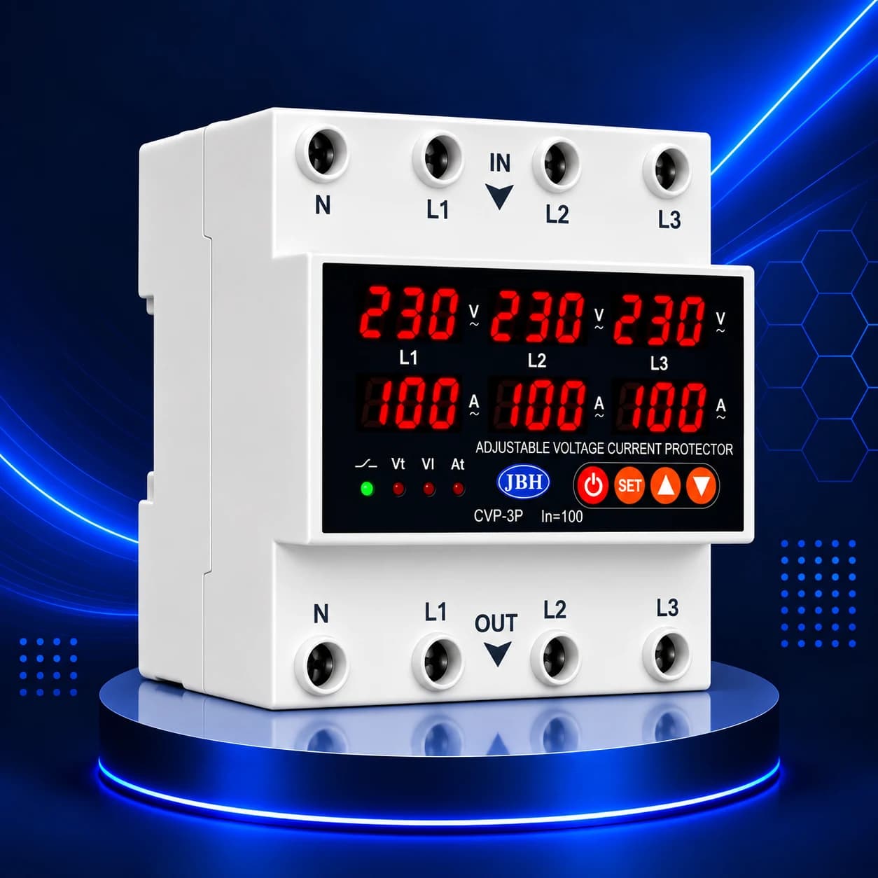محافظ ولتاژ و جریان سه فاز 100 آمپر JBH مدل CVP-3P-S100A