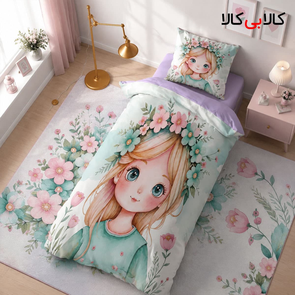 روتختی طرح دختر و گل سبز دخترانه کد 101