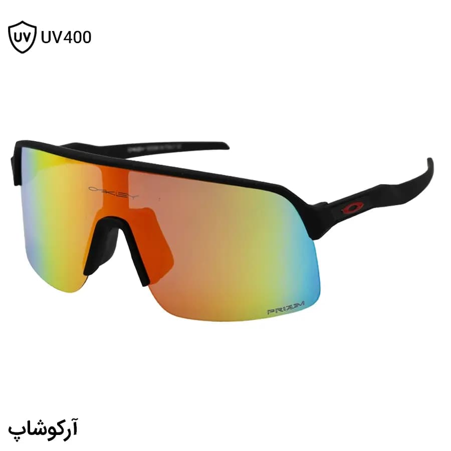 عینک ورزشی OAKLEY مدل سوترو (SUTRO) با فریم مشکی مات و لنز جیوه‌ای چند رنگ کد 25552