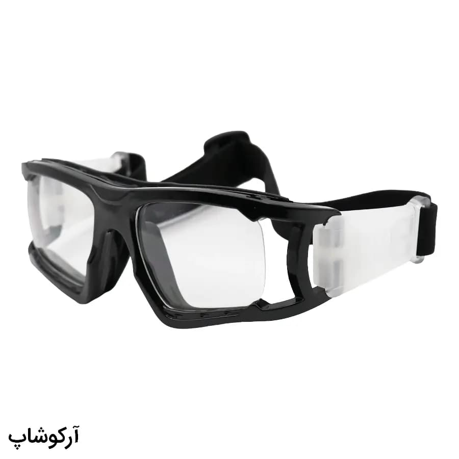 عینک طبی ورزشی با فریم رنگ مشکی و بند مشکی برای فوتبال، والیبال، بسکتبال، فوتسال و هندبال مدل FT999