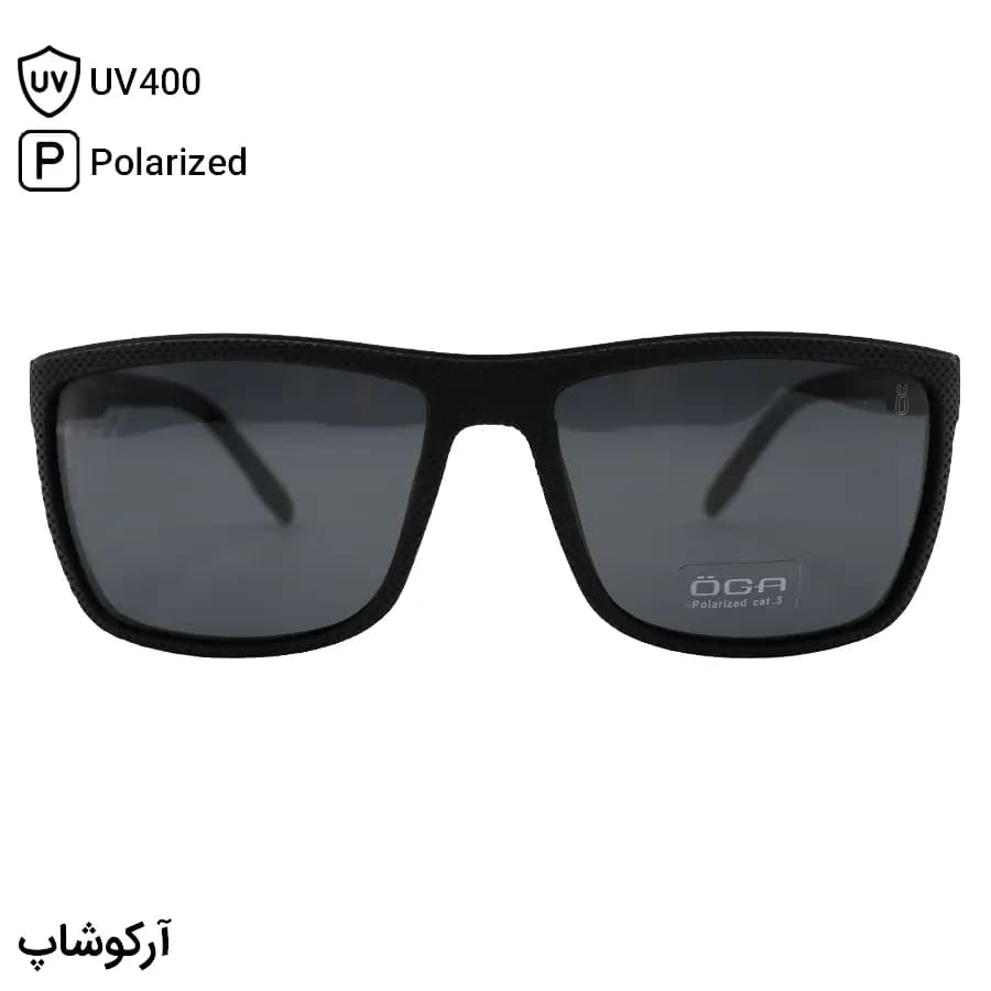 عینک آفتابی OGA MOREL با فریم مشکی مات، مستطیلی شکل، دسته فنری، لنز دودی تیره و پلاریزه مدل P78051 — تصویر ۴