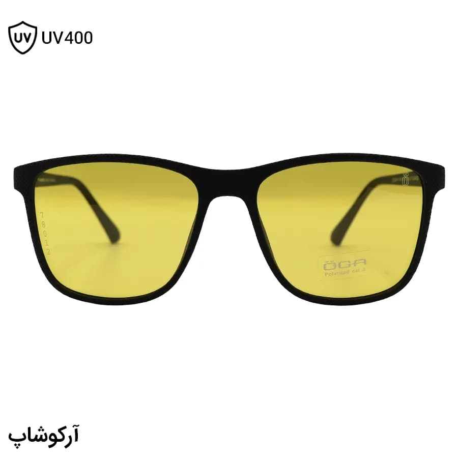 عینک دید در شب OGA MOREL با فریم مشکی مات، شکل مربعی، دسته فنردار و لنز زرد رنگ مدل P78012 — تصویر ۲