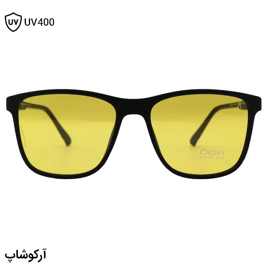 عینک دید در شب اوگا مورل با فریم مشکی مات، شکل مربعی، دسته فنردار و لنز زرد رنگ مدل P78058 — تصویر ۲