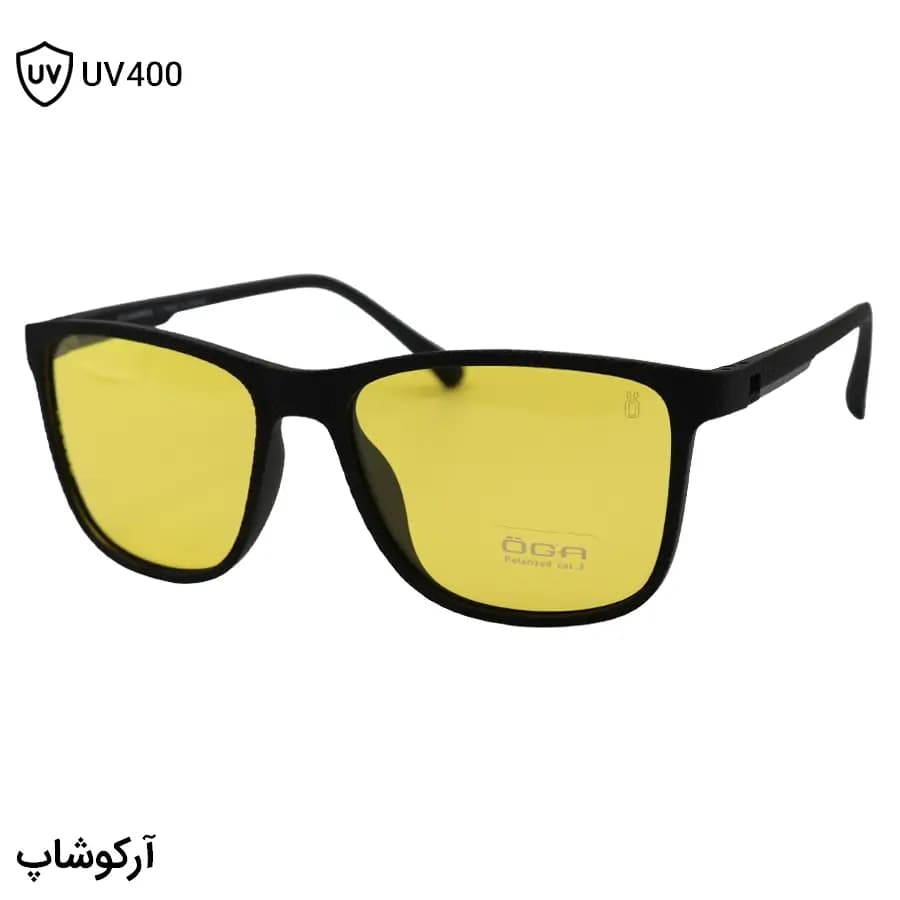 عینک دید در شب اوگا مورل با فریم مشکی مات، شکل مربعی، دسته فنردار و لنز زرد رنگ مدل P78058