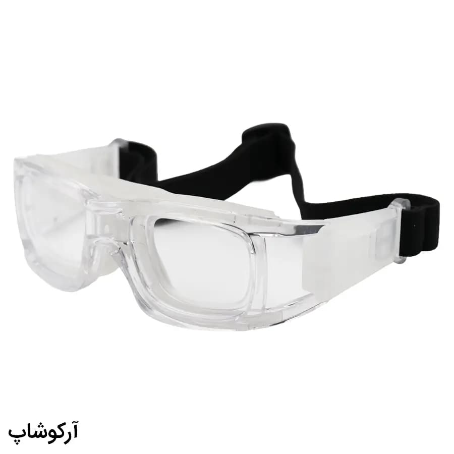 عینک طبی ورزشی با فریم بی‌رنگ و بند مشکی برای فوتبال، والیبال، بسکتبال، فوتسال و هندبال مدل Z006