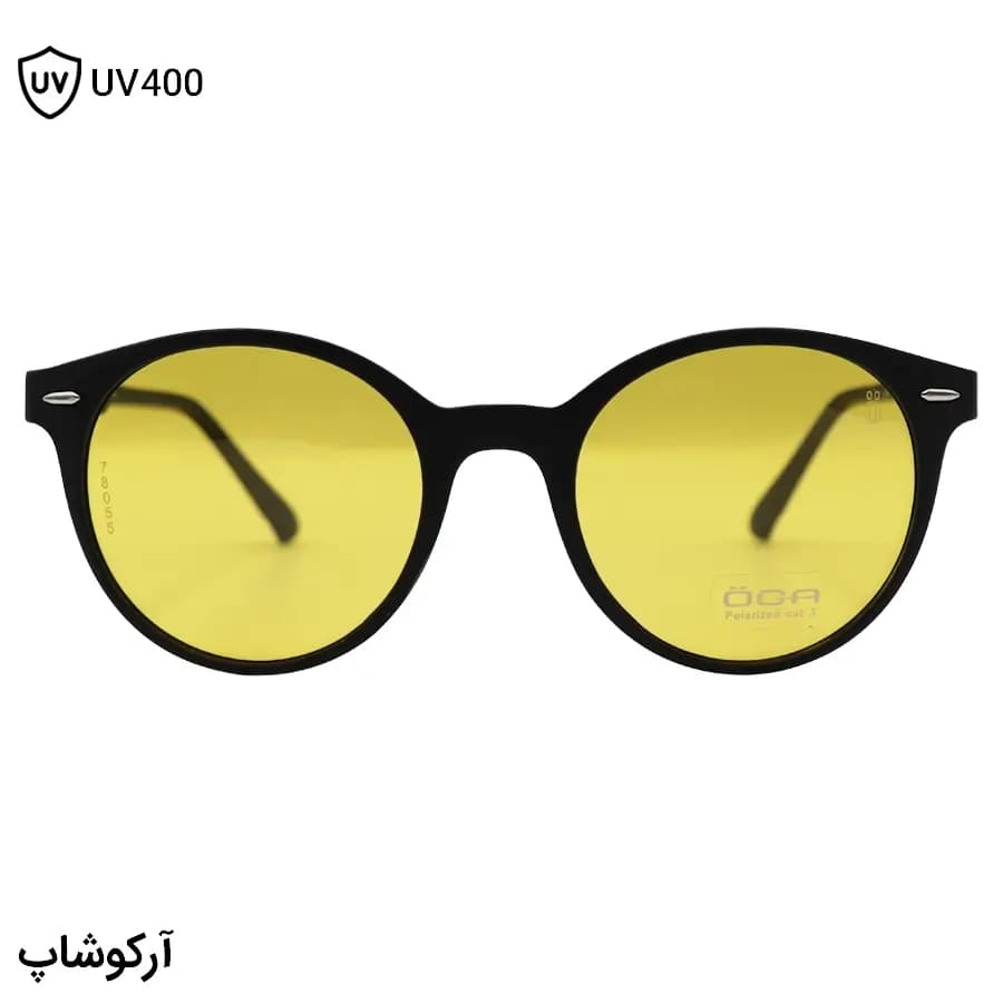 عینک دید در شب اوگا مورل با فریم مشکی مات، شکل گرد، دسته فنردار و لنز زرد رنگ مدل P78055 — تصویر ۲