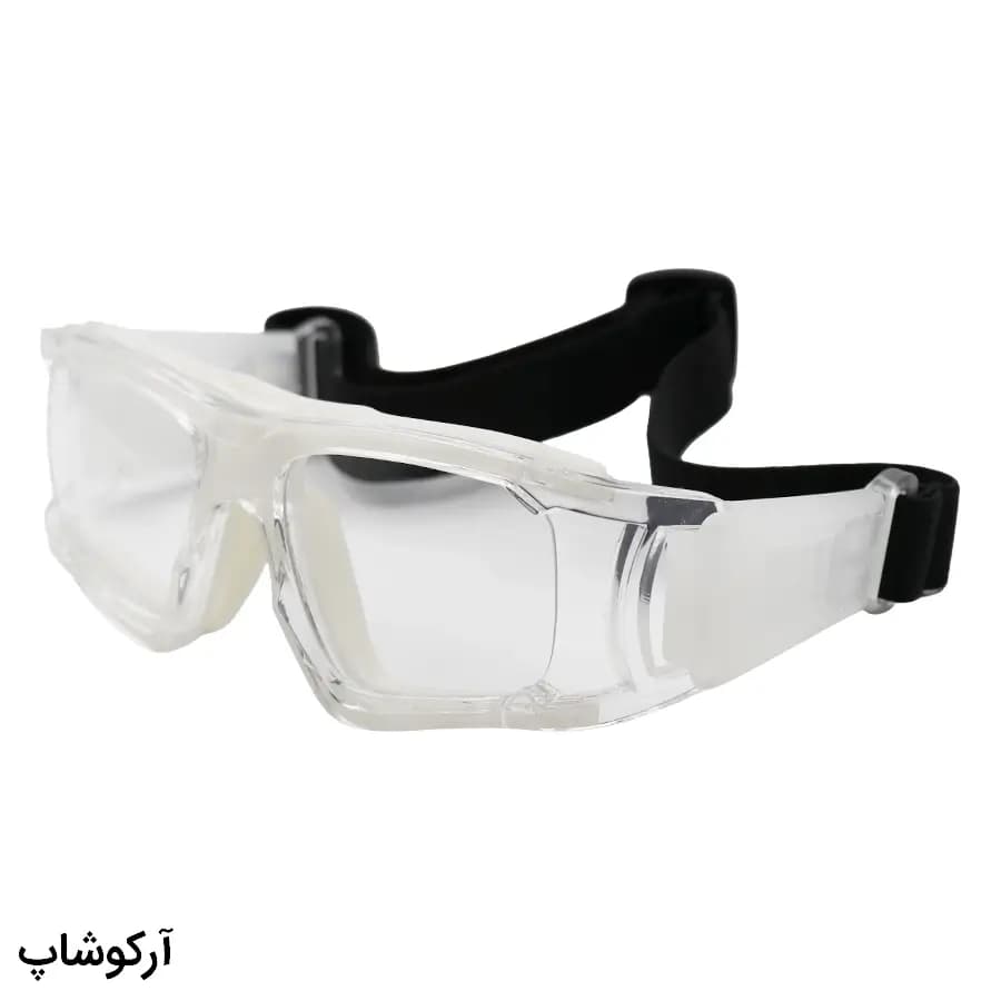 عینک طبی ورزشی با فریم بی‌رنگ و بند مشکی برای فوتبال، والیبال، بسکتبال، فوتسال و هندبال مدل FT999