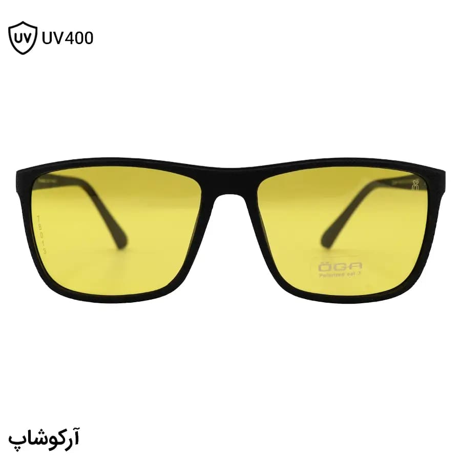 عینک دید در شب OGA MOREL با فریم مشکی مات، شکل مستطیلی، دسته فنردار و لنز زرد رنگ مدل P78013 — تصویر ۳