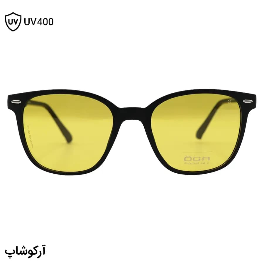 عینک دید در شب OGA MOREL با فریم مشکی مات، شکل مربعی، دسته فنردار و لنز زرد رنگ مدل P78057 — تصویر ۲