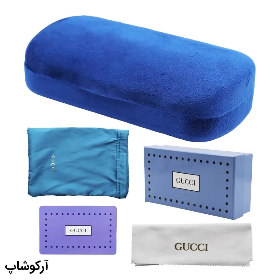 پک اورجینال عینک برند گوچی (GUCCI) با تمام تجهیزات و قاب آبی رنگ مدل 993023
