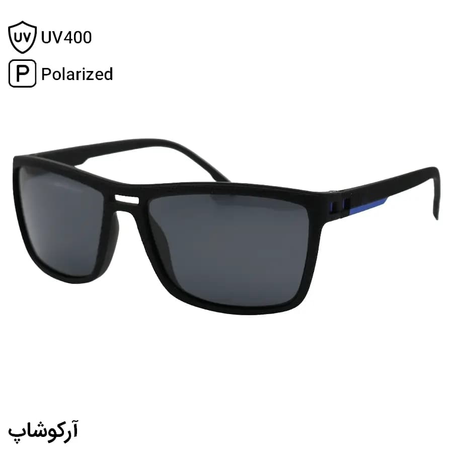 عینک آفتابی OGA MOREL با فریم مستطیلی شکل، بیس‌دار، رنگ مشکی مات و لنز دودی تیره و پلاریزه مدل 78067