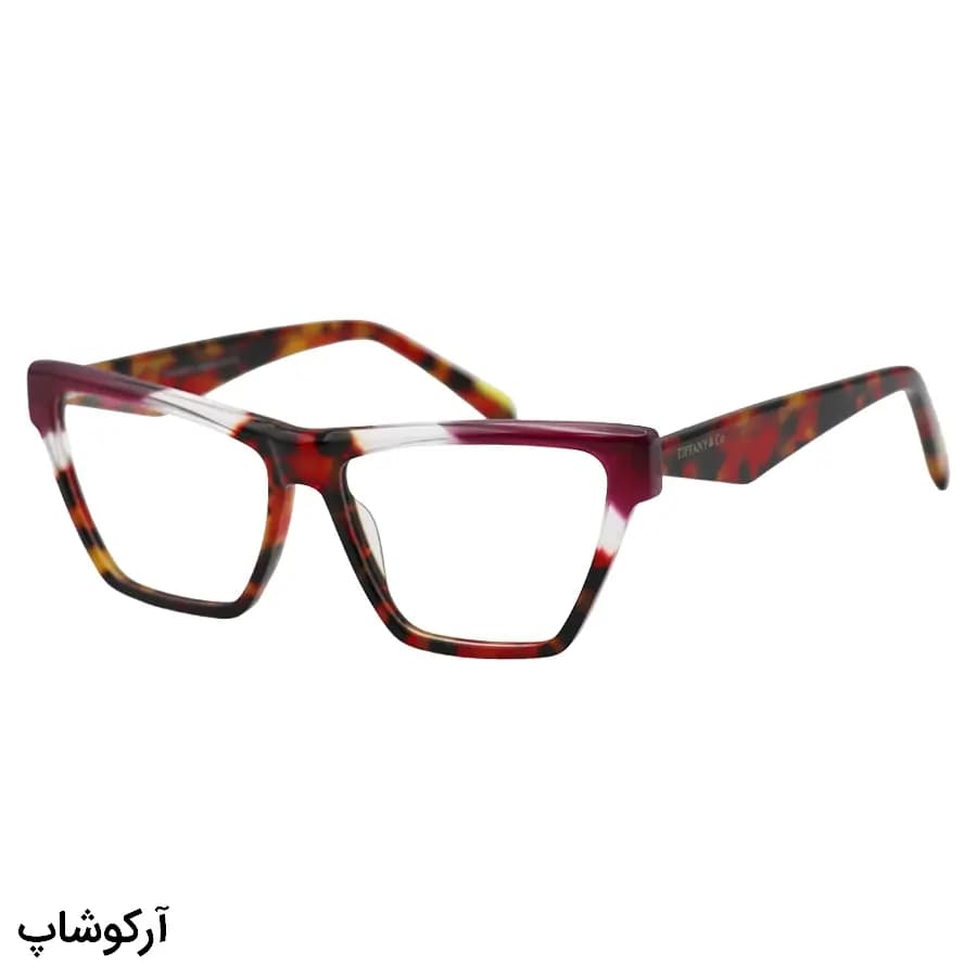 عینک طبی زنانه Tiffany با فریم چندرنگ، شکل چشم گربه‌ای، از جنس استات و دسته چندرنگ و سیم‌دار و لولا فنری مدل XL6030 — تصویر ۲