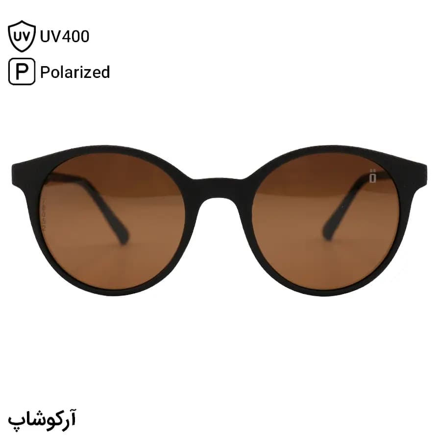 عینک آفتابی OGA MOREL با فریم قهوه‌ای مات، شکل گرد، دسته قهوه‌ای و نارنجی، لنز قهوه‌ای تیره و پلاریزه مدل 78052 — تصویر ۲