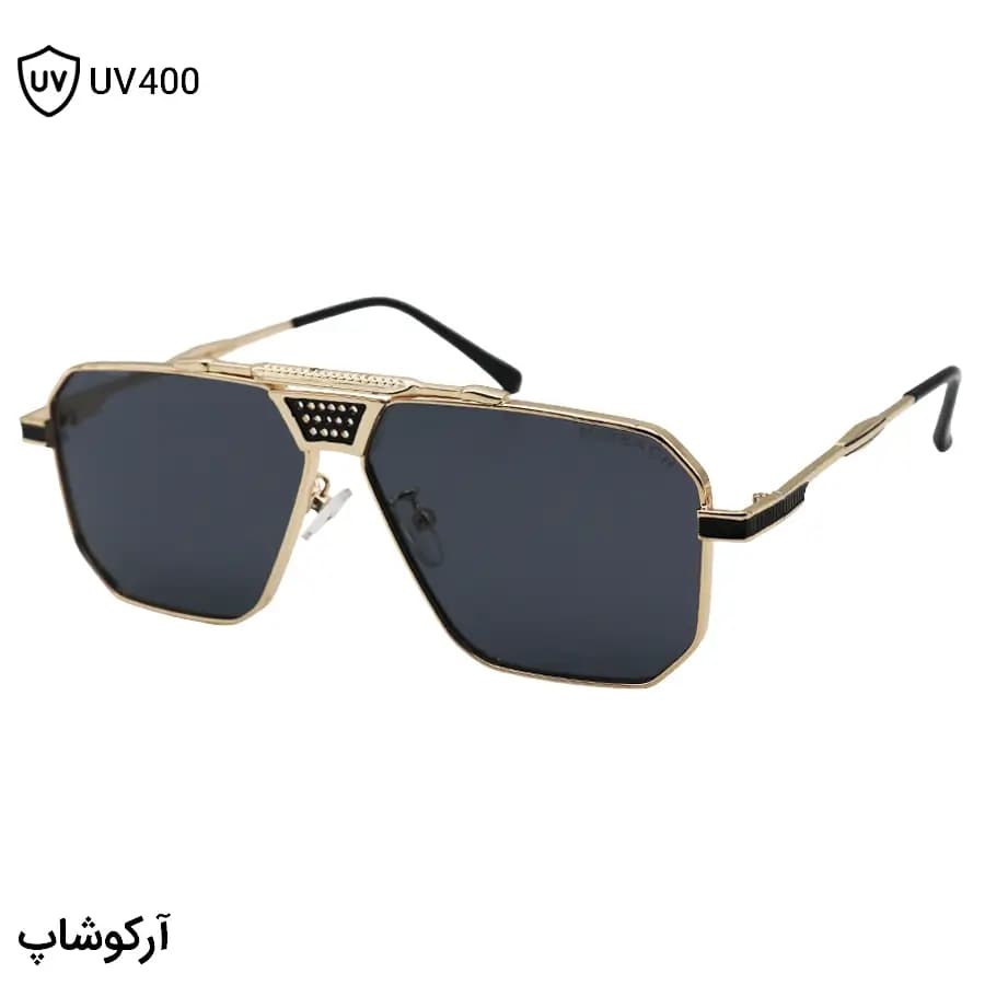 عینک آفتابی MAYBACH با فریم شکل چندضلعی، رنگ طلایی براق و لنز دودی تیره مدل M1090