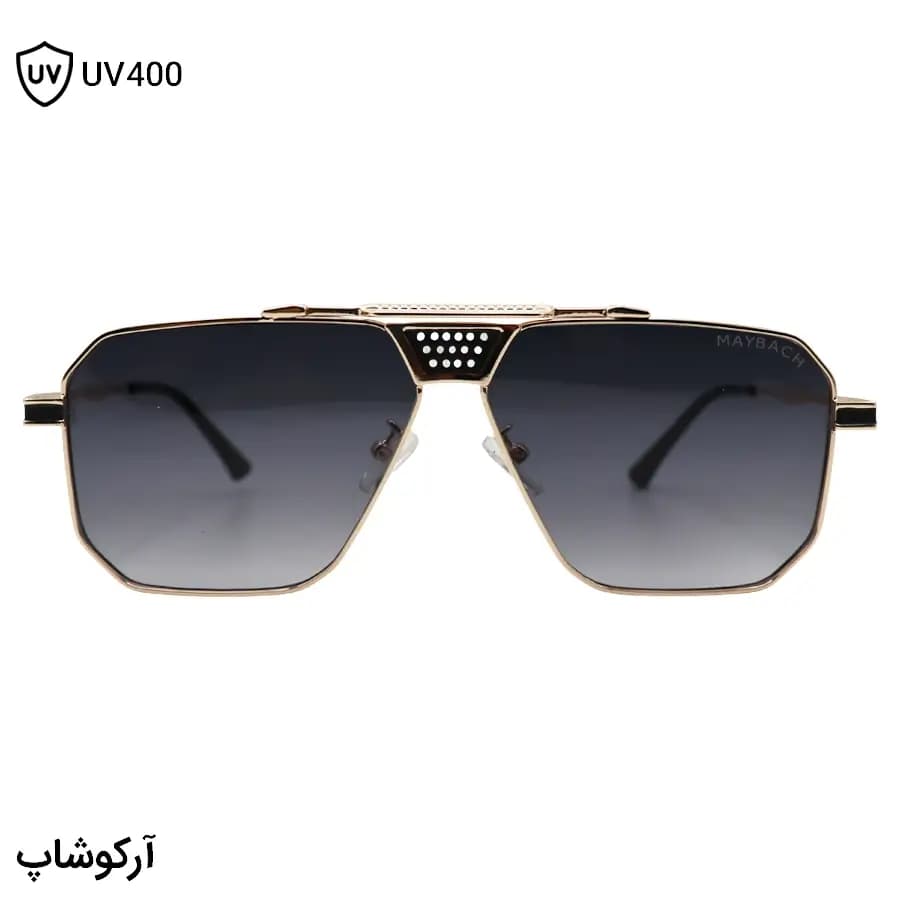 عینک آفتابی میباخ با فریم شکل چندضلعی، رنگ طلایی براق و لنز دودی سایه روشن مدل M1090 — تصویر ۲