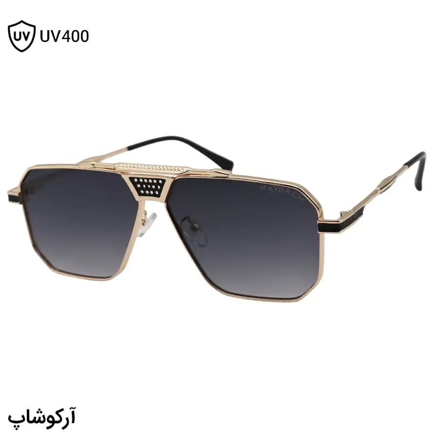 عینک آفتابی میباخ با فریم شکل چندضلعی، رنگ طلایی براق و لنز دودی سایه روشن مدل M1090