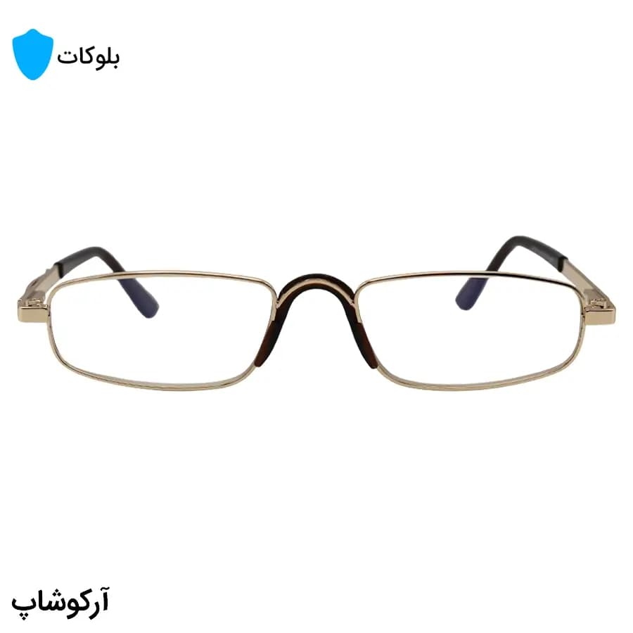 عینک مطالعه نمره +3.00 نزدیک بین با فریم مستطیلی، رنگ طلایی، لولا فنردار و لنز بلوکات مدل RY3901 — تصویر ۲