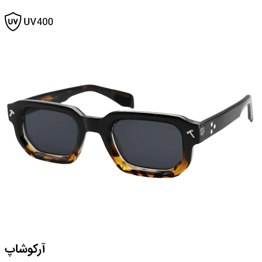 عینک آفتابی موسکات با فریم مشکی و هاوانا براق، مستطیلی شکل، دسته سیم‌دار و لنز دودی تیره مدل CZ586