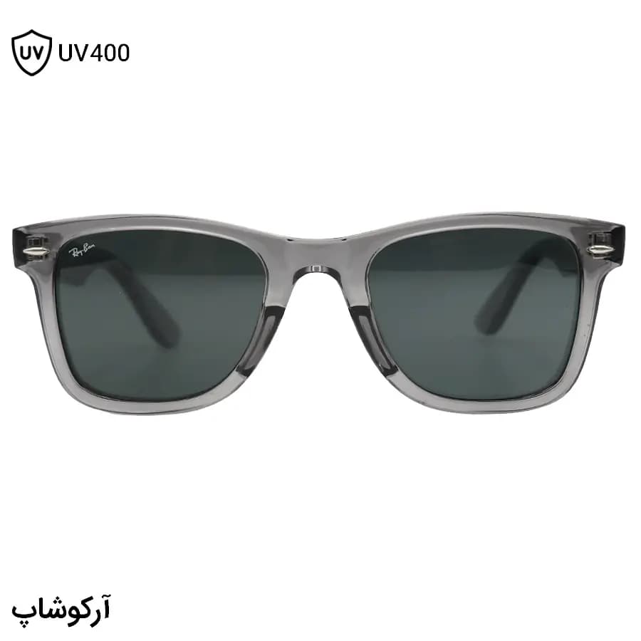 عینک آفتابی Ray-Ban با فریم شکل ویفرر، رنگ طوسی براق، لنز جنس شیشه و دودی تیره مدل RB4340 — تصویر ۲