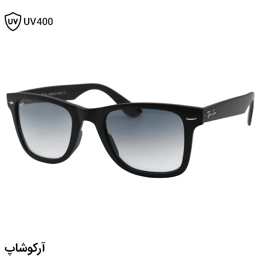 عینک آفتابی ریبن با فریم شکل ویفرر، رنگ مشکی مات، لنز جنس شیشه و دودی هایلایت مدل RB4340