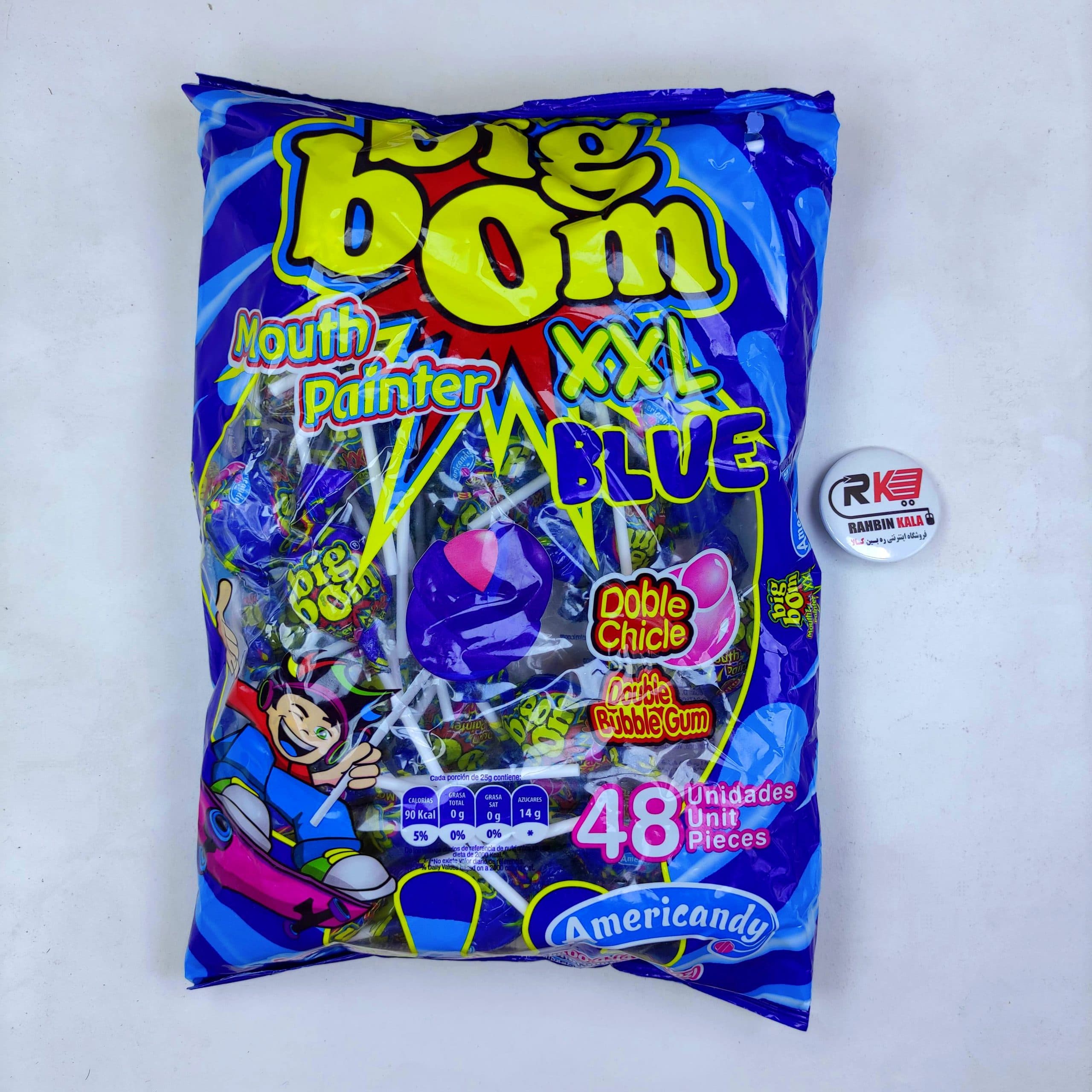 آبنبات چوبی بیگ بوم bigbom مدل نقاش آبی دهان mouth painter blue پک 48 تایی