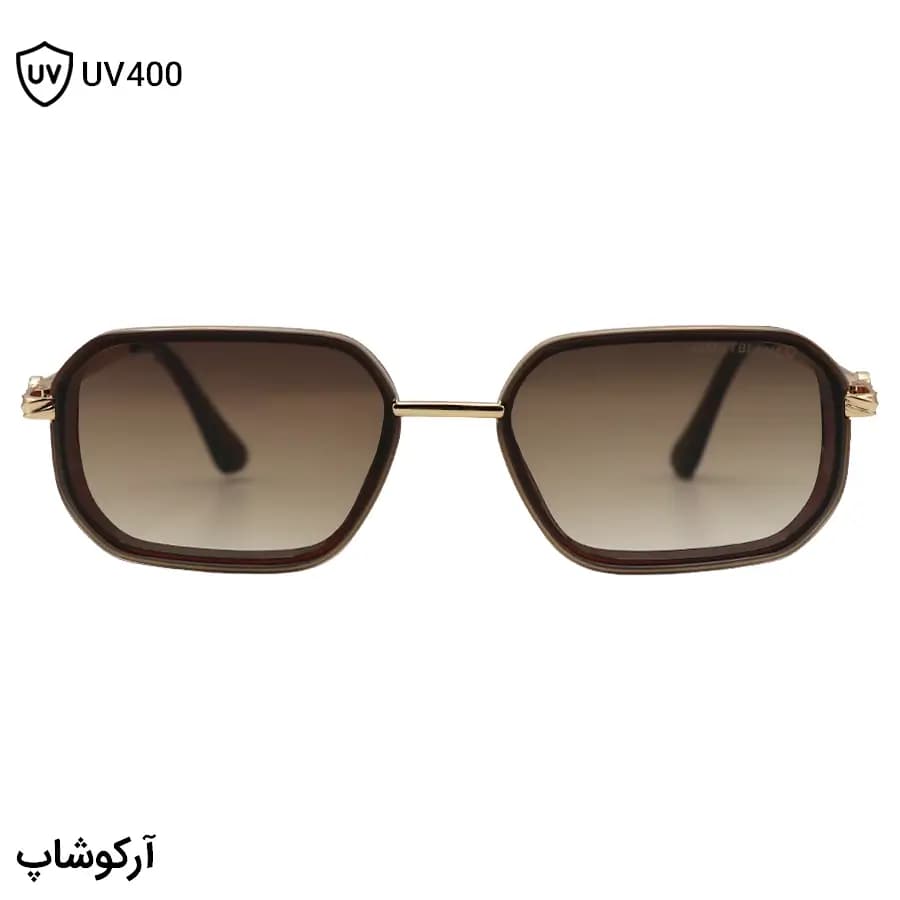 عینک آفتابی Montblanc با فریم رنگ قهوه‌ای و طلایی، شکل مستطیلی و لنز قهوه‌ای هایلایت مدل C600 — تصویر ۲