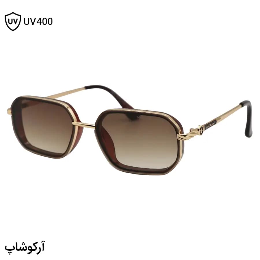 عینک آفتابی Montblanc با فریم رنگ قهوه‌ای و طلایی، شکل مستطیلی و لنز قهوه‌ای هایلایت مدل C600