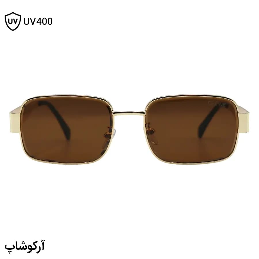 عینک آفتابی ترند Celine با فریم مستطیلی شکل، رنگ طلایی براق و عدسی قهوهای تیره مدل 2991 — تصویر ۲