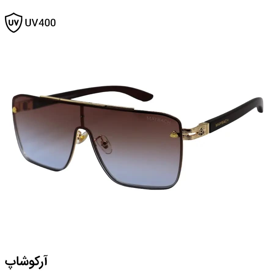 عینک آفتابی میباخ با فریم طلایی رنگ، شکل مربعی، طرح یکسره و لنز دو رنگ هایلایت مدل 23185